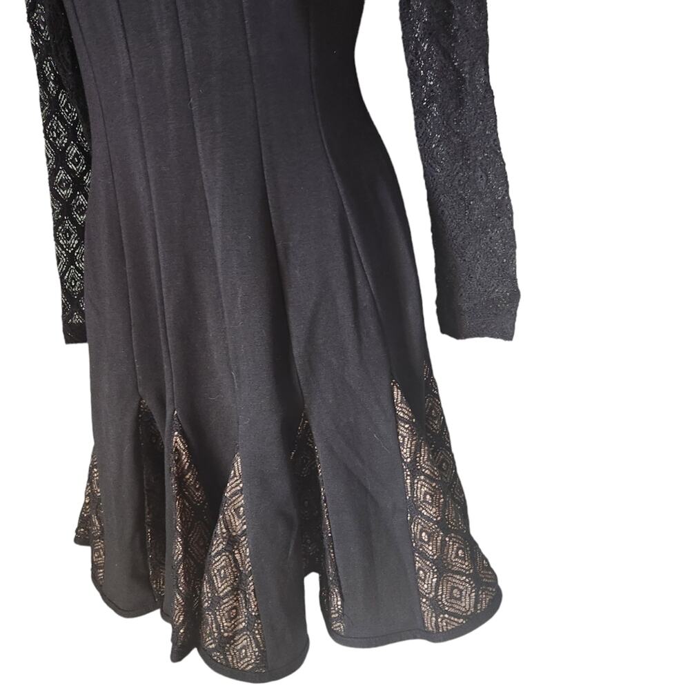 Catherine Malandrino Dress Size 4 Black Lace Long Sleeves Fit & Flare - Picture 2 of 9